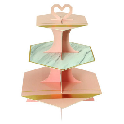 Daudzkrāsains trīsslāņu kūku statīvs augļu deserts konfekšu kūciņa pašpalīdzības displeja paplātes noformējums kāzu dzimšanas dienas svinībām