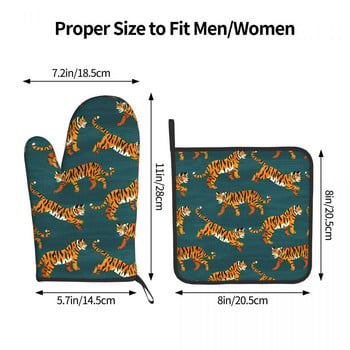 Bengal Tigers 2τμχ Mitt Hot Pad Tiger BBQ Γάντια κουζίνας Μόνωση αρτοποιίας Σετ Γάντια φούρνου μικροκυμάτων