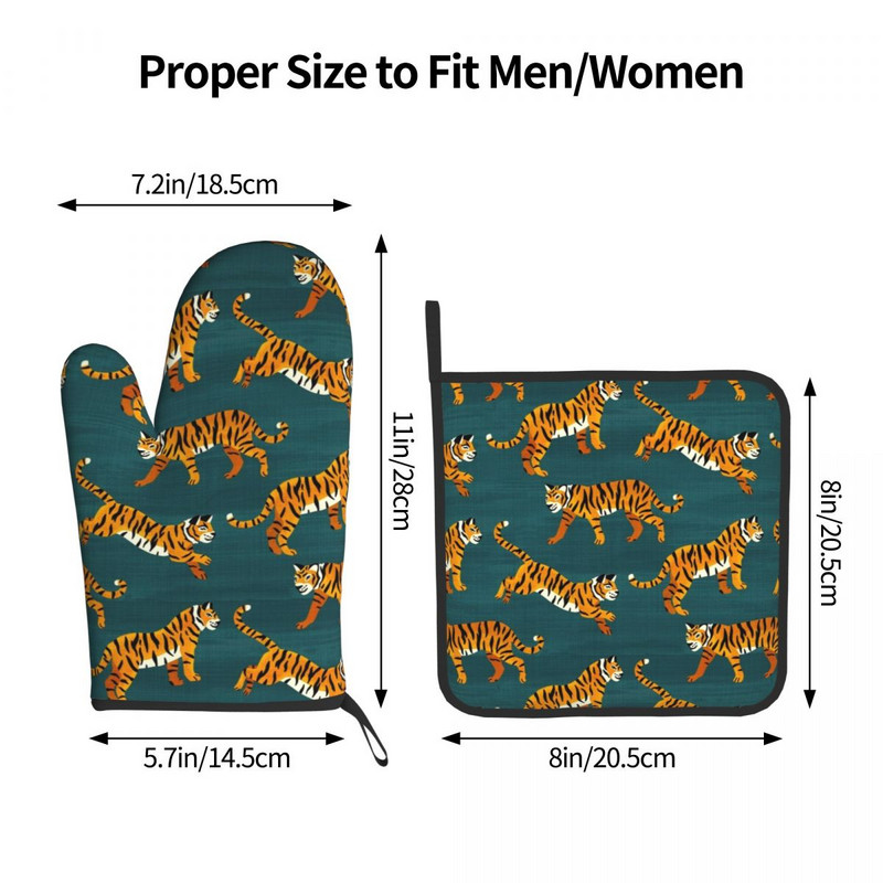 Bengālijas tīģeri 2gab. Mitt Hot Pad Tiger BBQ Maizes izolācija Virtuves cimdi Mikroviļņu krāsns Cepeškrāsns dūraiņu komplekts