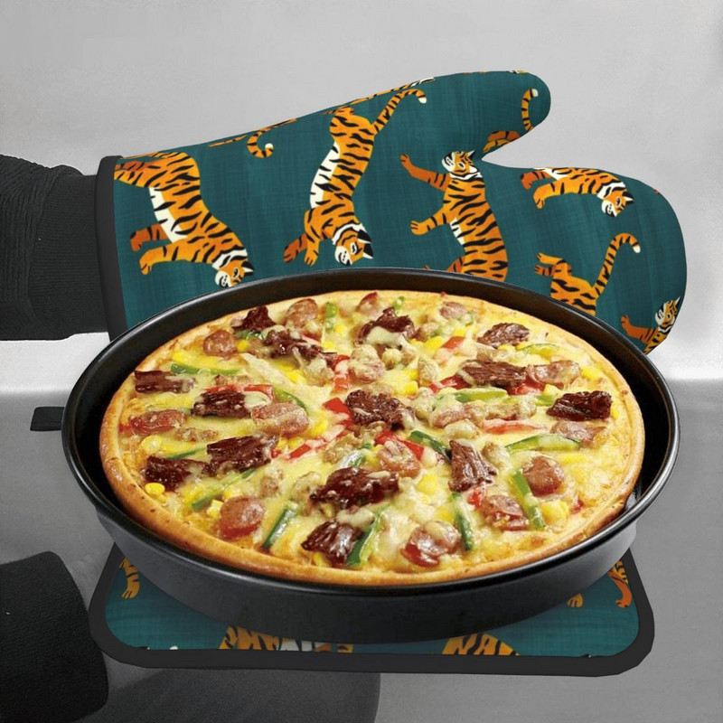 Bengālijas tīģeri 2gab. Mitt Hot Pad Tiger BBQ Maizes izolācija Virtuves cimdi Mikroviļņu krāsns Cepeškrāsns dūraiņu komplekts