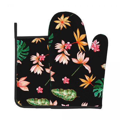 Vintage ziedu virtuves cimdu nakts mežs grafiska cepšana gatavošana dūraiņa katla turētājs bārbekjū izolācijas dūraiņu komplekts