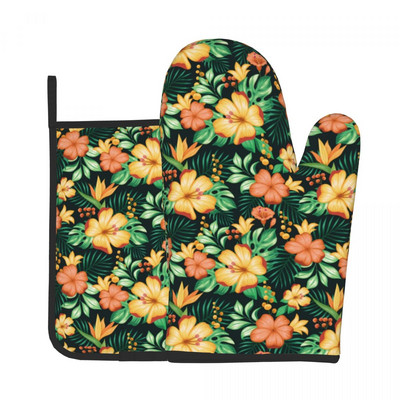 Vintage ziedu virtuves cimdu nakts mežs grafiska cepšana gatavošana dūraiņa katla turētājs bārbekjū izolācijas dūraiņu komplekts