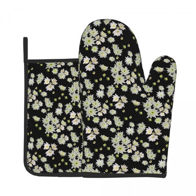 Vintage ziedu virtuves cimdu nakts mežs grafiska cepšana gatavošana dūraiņa katla turētājs bārbekjū izolācijas dūraiņu komplekts