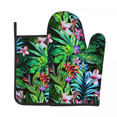 Vintage ziedu virtuves cimdu nakts mežs grafiska cepšana gatavošana dūraiņa katla turētājs bārbekjū izolācijas dūraiņu komplekts