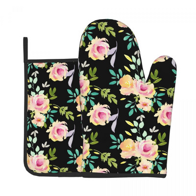 Vintage ziedu virtuves cimdu nakts mežs grafiska cepšana gatavošana dūraiņa katla turētājs bārbekjū izolācijas dūraiņu komplekts