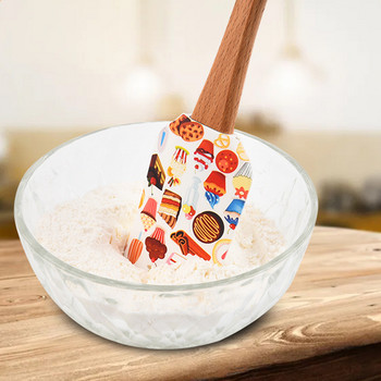 Карикатурен модел Силиконова шпатула за печене Незалепващо пасатори за сладкиши Дървена дръжка Скрепер за готвене на сметана Кухненски брашно Миксер за торта