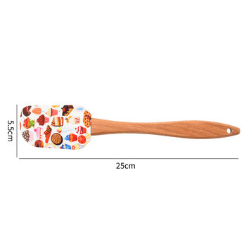 Карикатурен модел Силиконова шпатула за печене Незалепващо пасатори за сладкиши Дървена дръжка Скрепер за готвене на сметана Кухненски брашно Миксер за торта