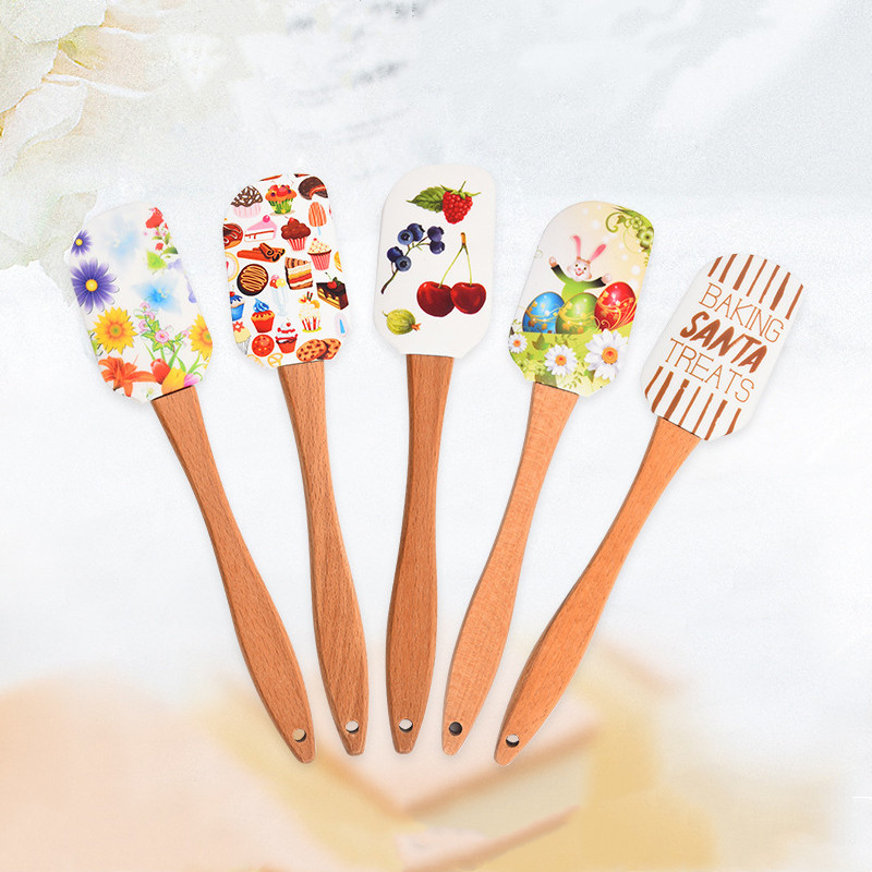 Rajzfilm mintás szilikon sütőlapát tapadásmentes tészta turmixgépek fa nyelű krém főzőkaparó konyhai liszt torta keverő