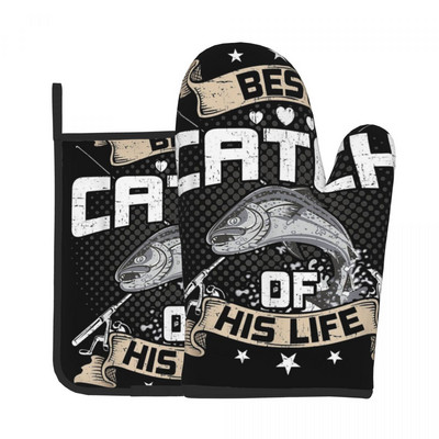 Viens lielisks zvejnieka dūraiņu karstais spilventiņš Viņa mūža labākā nozveja Grils Gaisa cepeškrāsnis Karstumizturīgs Virtuves cimdi Mikroviļņu krāsns Cepeškrāsns dūraiņu komplekts