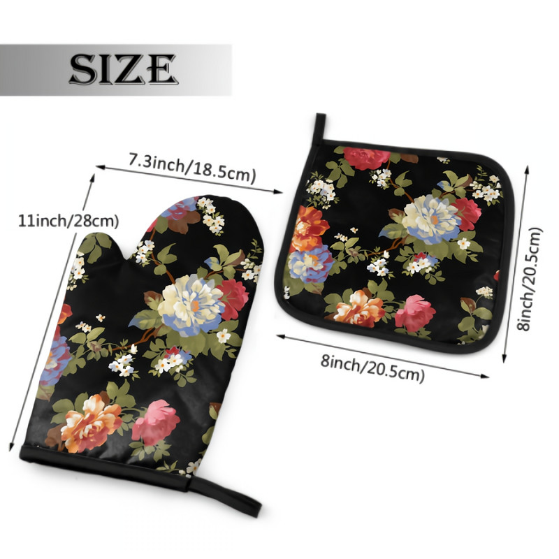 Balts un sarkans Penoy cepeškrāsns dūraiņu un katlu turētāju komplekts karstumizturīgi, neslīdoši virtuves cimdi ar iekšējo kokvilnas slāni grila gatavošanai