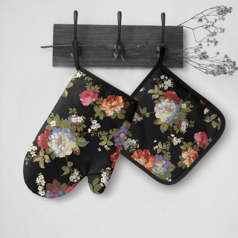 Balts un sarkans Penoy cepeškrāsns dūraiņu un katlu turētāju komplekts karstumizturīgi, neslīdoši virtuves cimdi ar iekšējo kokvilnas slāni grila gatavošanai