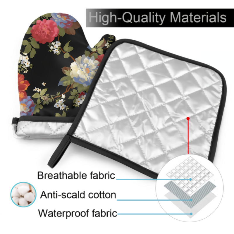 Balts un sarkans Penoy cepeškrāsns dūraiņu un katlu turētāju komplekts karstumizturīgi, neslīdoši virtuves cimdi ar iekšējo kokvilnas slāni grila gatavošanai