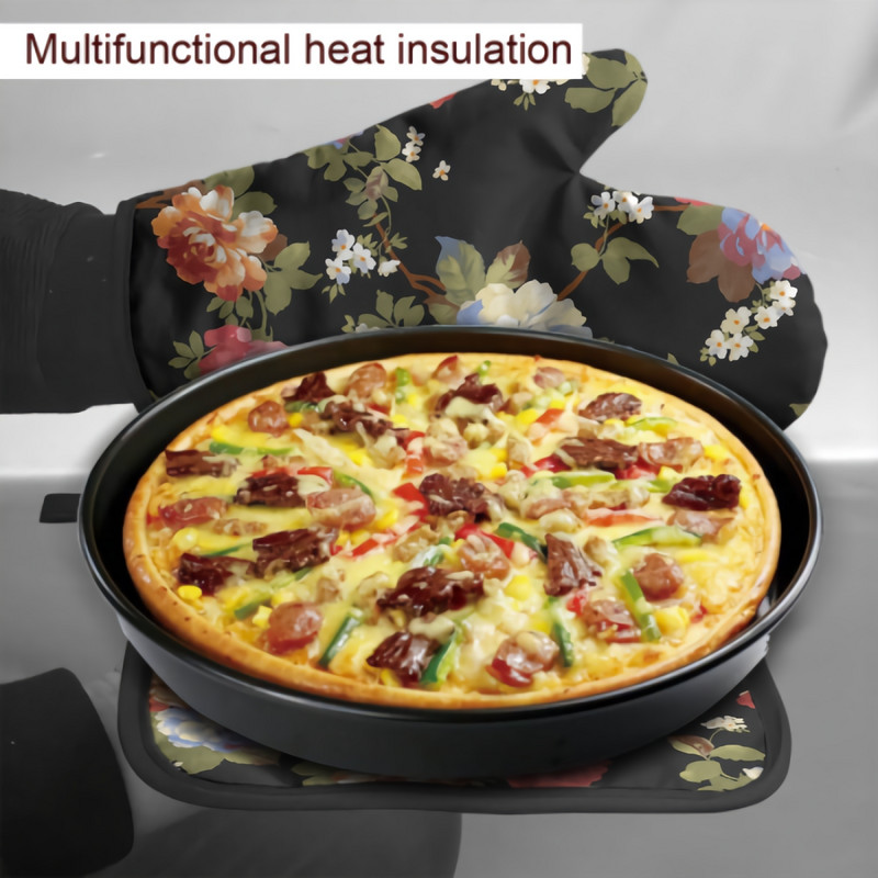 Balts un sarkans Penoy cepeškrāsns dūraiņu un katlu turētāju komplekts karstumizturīgi, neslīdoši virtuves cimdi ar iekšējo kokvilnas slāni grila gatavošanai