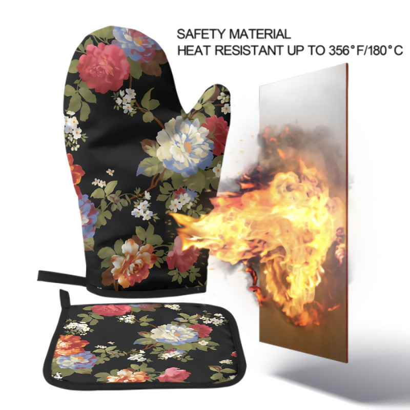 Balts un sarkans Penoy cepeškrāsns dūraiņu un katlu turētāju komplekts karstumizturīgi, neslīdoši virtuves cimdi ar iekšējo kokvilnas slāni grila gatavošanai