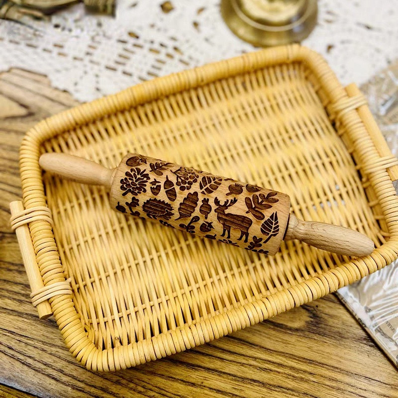 Χριστουγεννιάτικες καρφίτσες Rock Snowflake Elk Ξύλινα Rolling Ανάγλυφα Μπισκότα ψησίματος Μπισκότο Φοντάν Κέικ Ρολό με σχέδιο 35*5cm