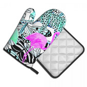 Gepards dzīvnieki Moderns virtuves cimds Flamingo Butterfly Print Izolācija Karstā cepeškrāsns Bļoda dūraiņa Poda Turētājs Grila dūraiņu Komplekts
