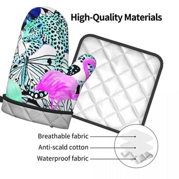 Cheetah Animals Trendy γάντι κουζίνας Flamingo Butterfly Print Insulation Μπολ ζεστού φούρνου Γάντια Κατσαρόλα Σετ μπάρμπεκιου γάντια