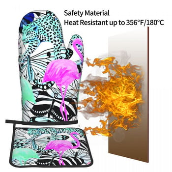 Cheetah Animals Модерна кухненска ръкавица Flamingo Butterfly Print Insulation Hot Oven Bowl Mitten Držač за саксия Комплект ръкавици за барбекю