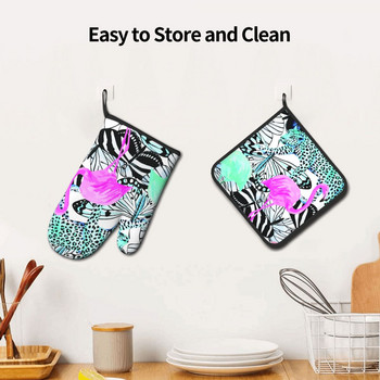 Cheetah Animals Модерна кухненска ръкавица Flamingo Butterfly Print Insulation Hot Oven Bowl Mitten Držač за саксия Комплект ръкавици за барбекю