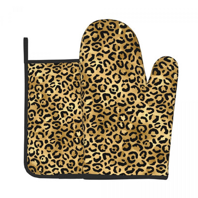 Gepards dzīvnieki Moderns virtuves cimds Flamingo Butterfly Print Izolācija Karstā cepeškrāsns Bļoda dūraiņa Poda Turētājs Grila dūraiņu Komplekts