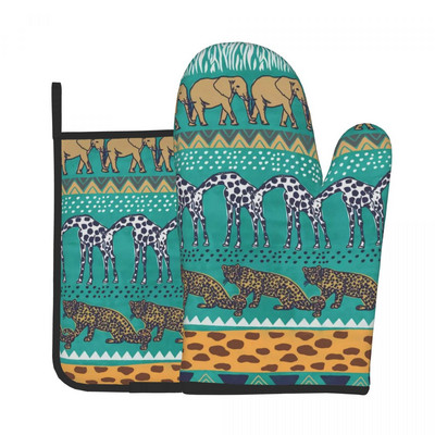 Gepards dzīvnieki Moderns virtuves cimds Flamingo Butterfly Print Izolācija Karstā cepeškrāsns Bļoda dūraiņa Poda Turētājs Grila dūraiņu Komplekts