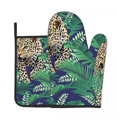 Gepards dzīvnieki Moderns virtuves cimds Flamingo Butterfly Print Izolācija Karstā cepeškrāsns Bļoda dūraiņa Poda Turētājs Grila dūraiņu Komplekts