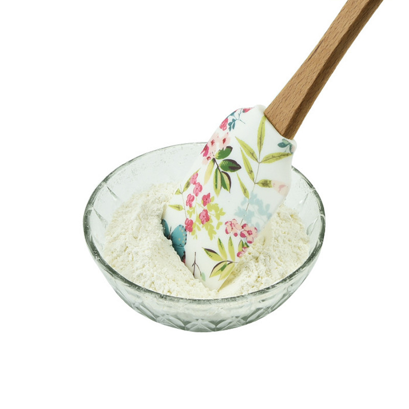 Radoša silikona mīklas izstrādājumu lāpstiņa koka rokturi krēmkrāsas šokolādes pankūku cepšanas skrāpis virtuves kūka sviesta mīklas blenderis mikseris