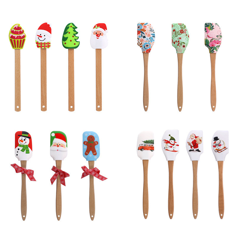 Tort de Crăciun Cremă Spatulă din silicon Fondant Unt Aluat pentru amestecare Răzuitoare pentru patiserie Instrumente de copt Mâner din lemn Ustensile de bucătărie
