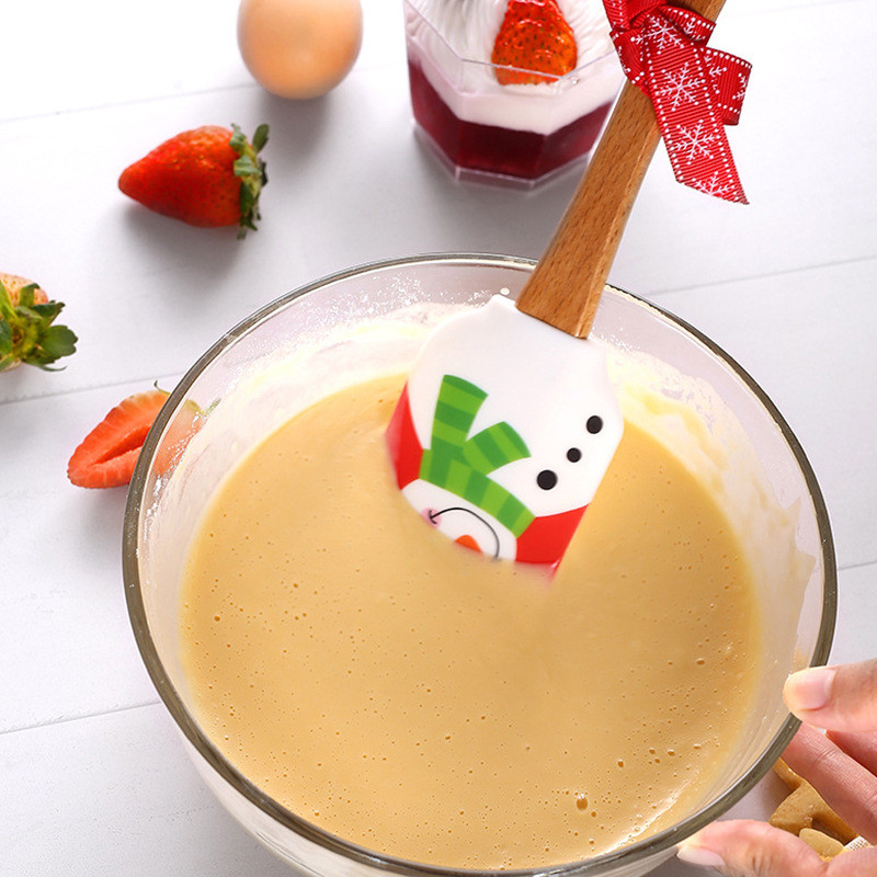 Tort de Crăciun Cremă Spatulă din silicon Fondant Unt Aluat pentru amestecare Răzuitoare pentru patiserie Instrumente de copt Mâner din lemn Ustensile de bucătărie