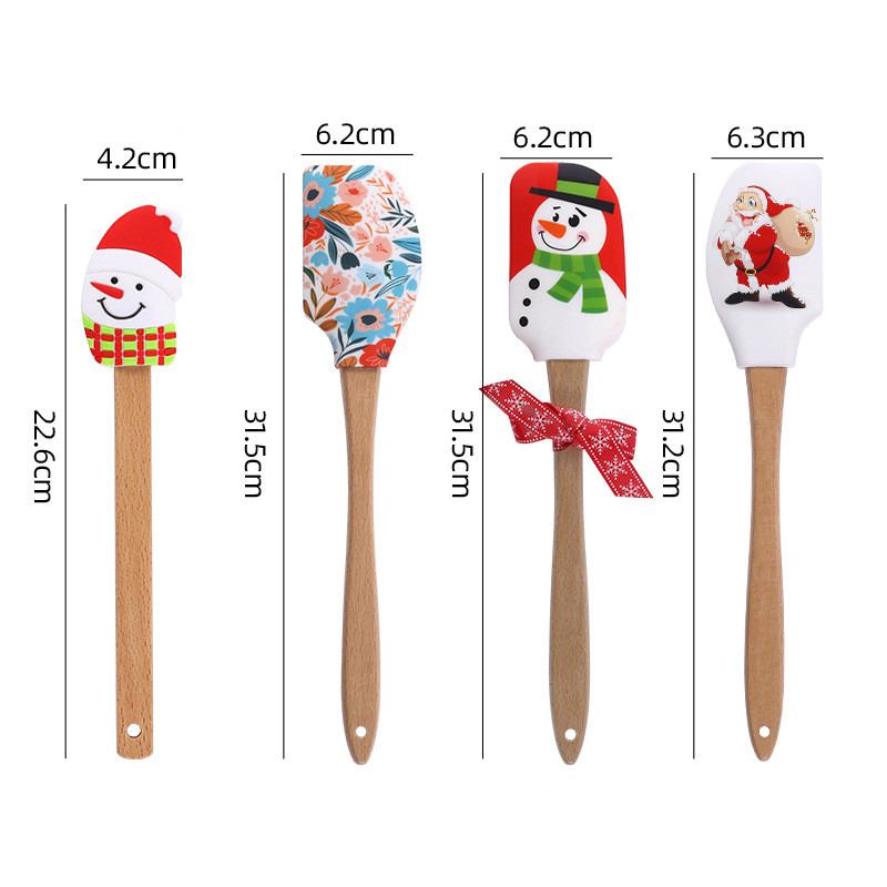 Tort de Crăciun Cremă Spatulă din silicon Fondant Unt Aluat pentru amestecare Răzuitoare pentru patiserie Instrumente de copt Mâner din lemn Ustensile de bucătărie