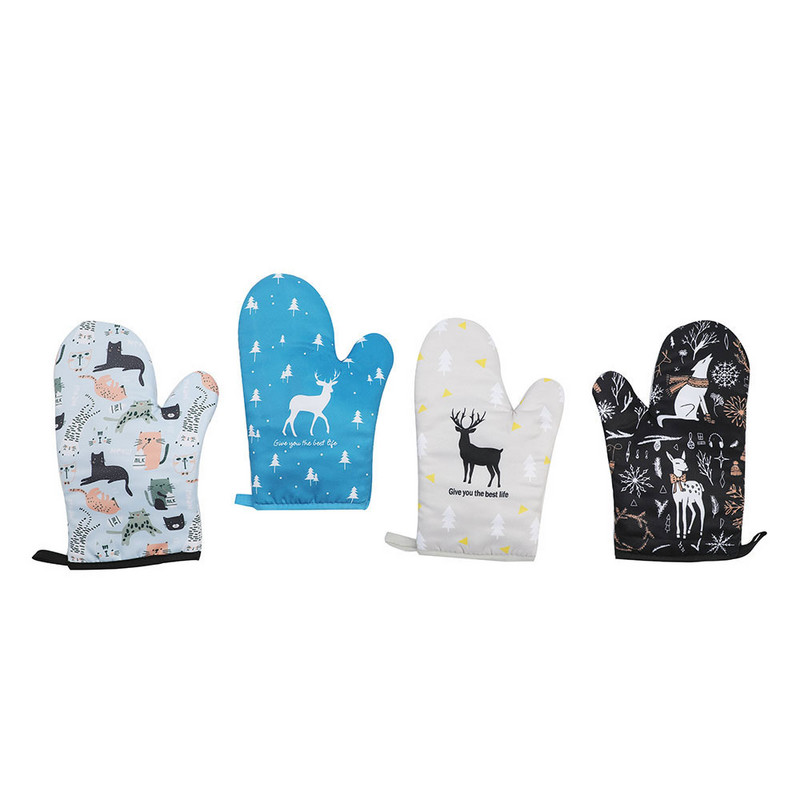 2db/készlet Mikrohullámú sütés BBQ kesztyűk pamut aranyos sütőkesztyűk hőálló lenvászon kesztyűk csúszásmentes konyhai forrázásgátló kesztyűk