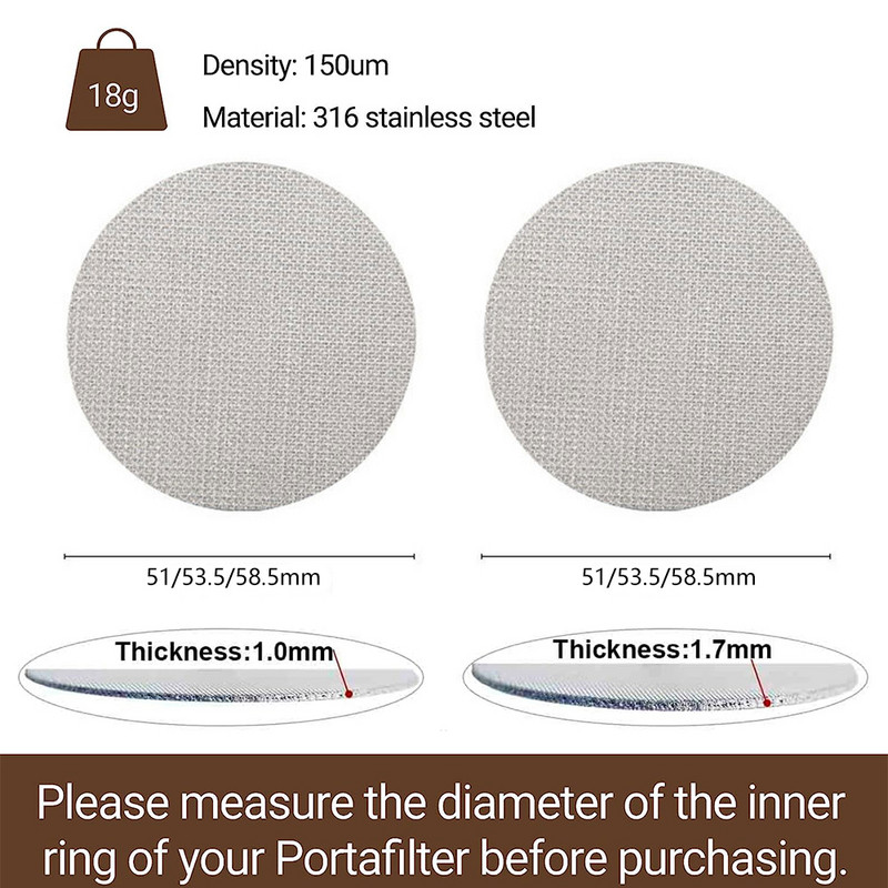 FHEAL 51/53,5/58,5 mm kohvifiltri ekraan Üliõhuke 150 um kuumakindla võrgusilmaga korduvkasutatav portafilter Barista espresso ekraan