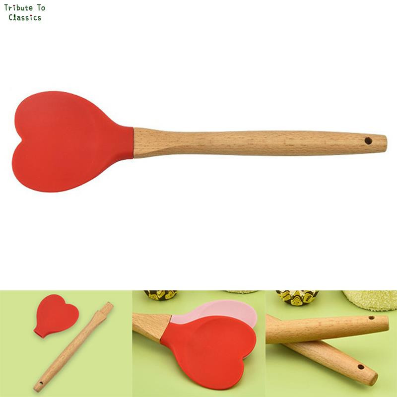 1x Silikona sirds formas konditorejas lāpstiņas ar koka rokturi Cepumu karote Cepšanas piederumi Virtuves instrumenti Piederumi Trauki