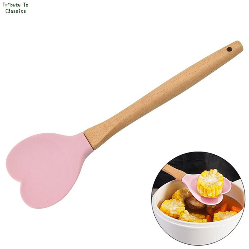 1x Silikona sirds formas konditorejas lāpstiņas ar koka rokturi Cepumu karote Cepšanas piederumi Virtuves instrumenti Piederumi Trauki