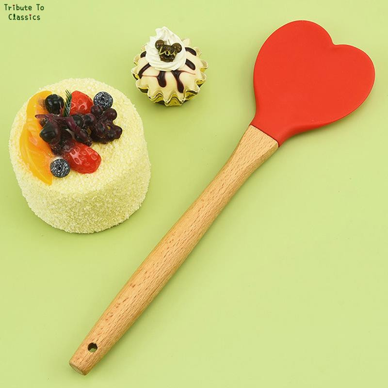 1x Silikona sirds formas konditorejas lāpstiņas ar koka rokturi Cepumu karote Cepšanas piederumi Virtuves instrumenti Piederumi Trauki