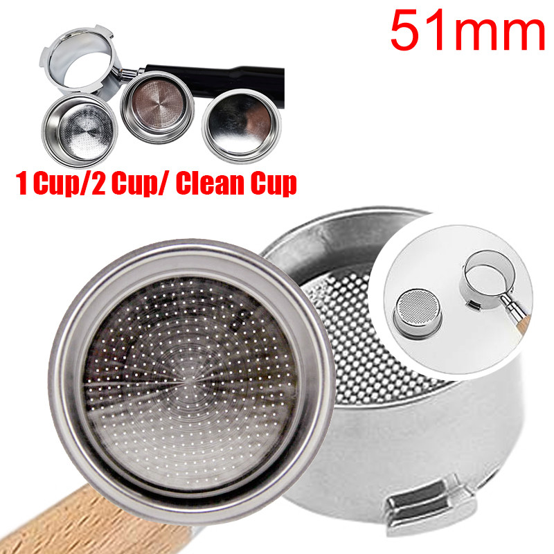 51 mm 1 tassi 2 tassi puhta korvi survega kohvimasina filter Topelttassi 304 roostevabast terasest ühekihiline portafilter