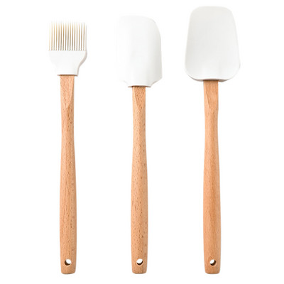 3db Konyhai szilikon krém vajas torta spatula kaparó khaki fa nyelű kaparó olajkefe szilikon sütőszerszám tortalapát