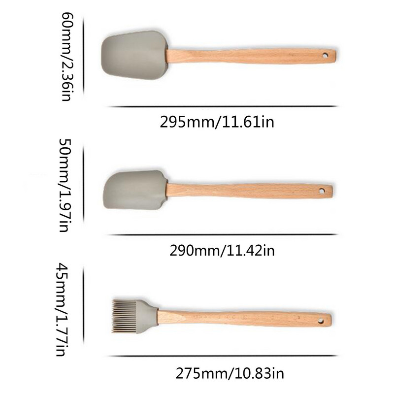 3db Konyhai szilikon krém vajas torta spatula kaparó khaki fa nyelű kaparó olajkefe szilikon sütőszerszám tortalapát
