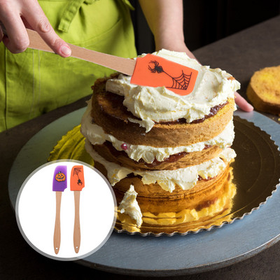 2/4 gab. Helovīna skrāpju krējuma lāpstiņa kūkas gatavošanas piederumi Cepšanas piederumi Virtuve Koka komplekts bērniem, kas nepielīp