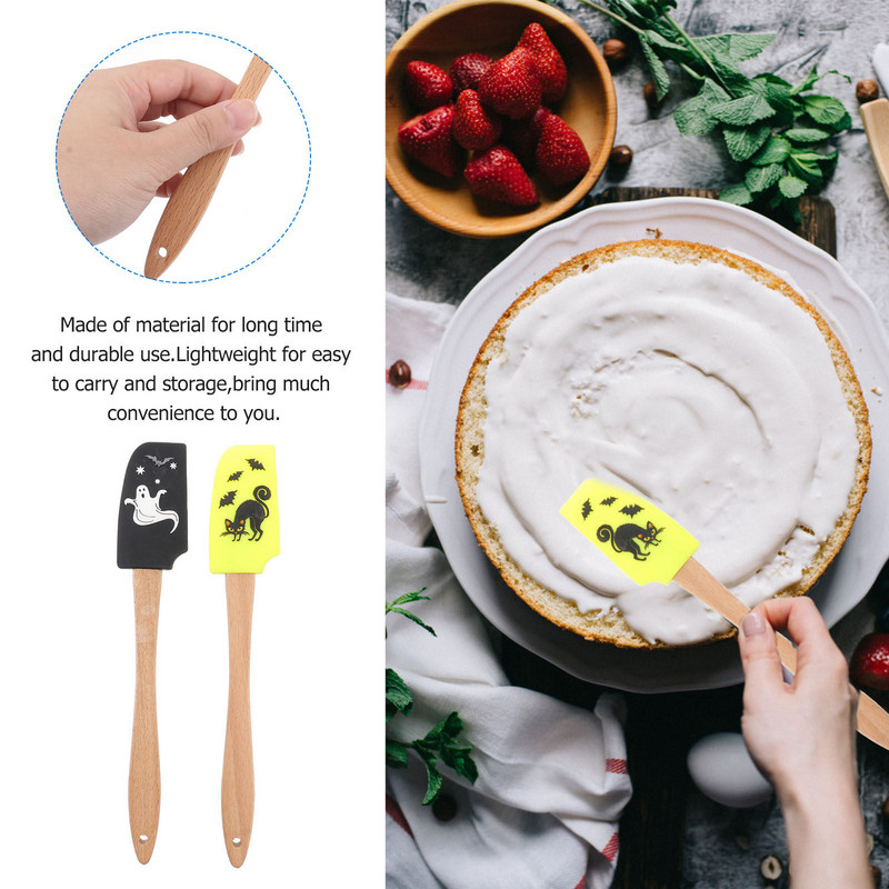 2/4 gab. Helovīna skrāpju krējuma lāpstiņa kūkas gatavošanas piederumi Cepšanas piederumi Virtuve Koka komplekts bērniem, kas nepielīp