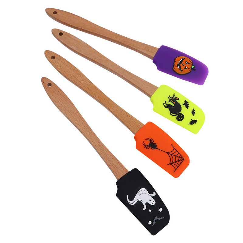 2/4 gab. Helovīna skrāpju krējuma lāpstiņa kūkas gatavošanas piederumi Cepšanas piederumi Virtuve Koka komplekts bērniem, kas nepielīp