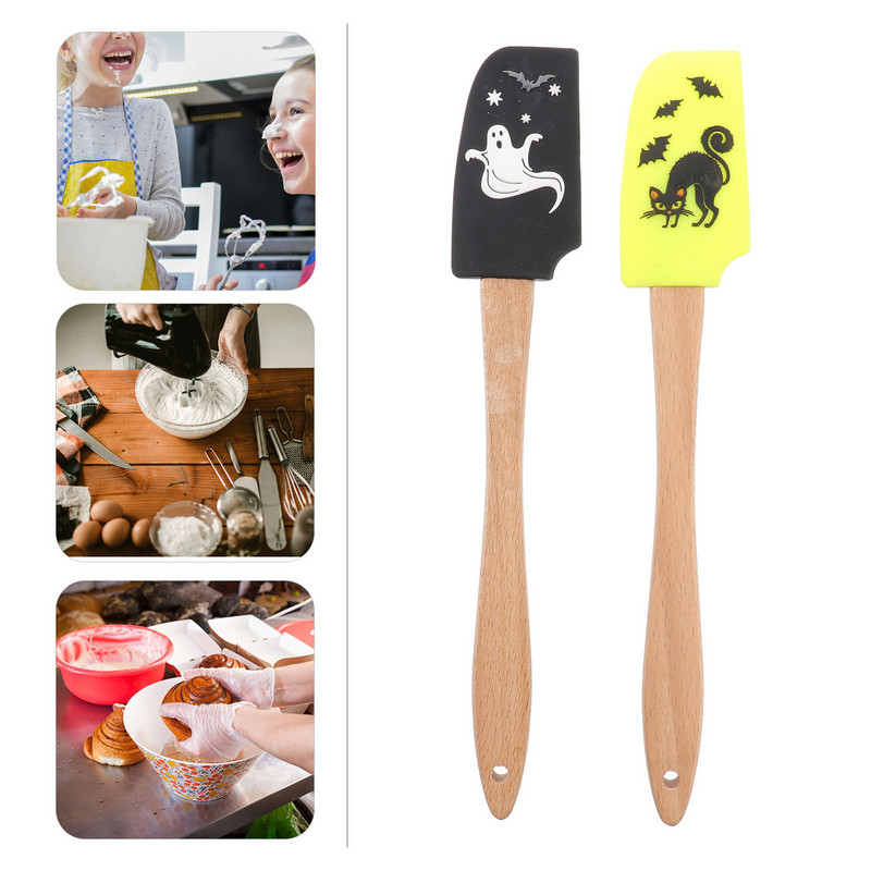 2/4 gab. Helovīna skrāpju krējuma lāpstiņa kūkas gatavošanas piederumi Cepšanas piederumi Virtuve Koka komplekts bērniem, kas nepielīp