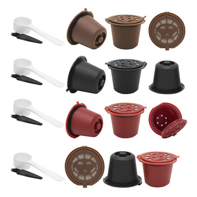 5 buc filtre reutilizabile pentru capsule de cafea pentru cafea Nespresso cu set de linguri perie din plastic alimentar