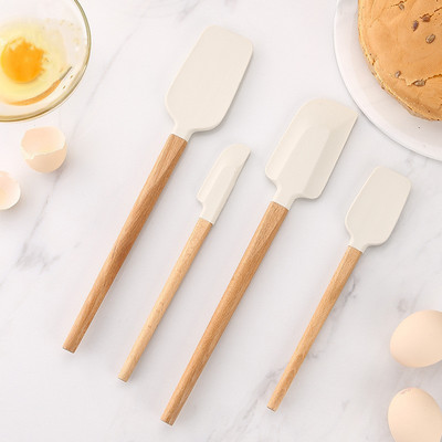 2 buc/set spatulă de cremă din silicon alb Blendere antiaderente pentru patiserie Mâner din lemn ciocolată unt racletă pentru copt Mixer pentru tort de bucătărie