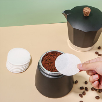 100 τεμ. Χαρτί φίλτρου καφέ για καφετιέρα εσπρέσο Στρογγυλό φίλτρο μιας χρήσης Χειροποίητο εργαλείο φίλτρου Moka Coffee Pot No.3 /No.6