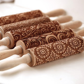 Arjmide 35 x 4,5 CM dziļi iegravēts koka virpuļi ar ziedu reljefu cepumu rullīti 3D plūmju rullīšu cepšanai