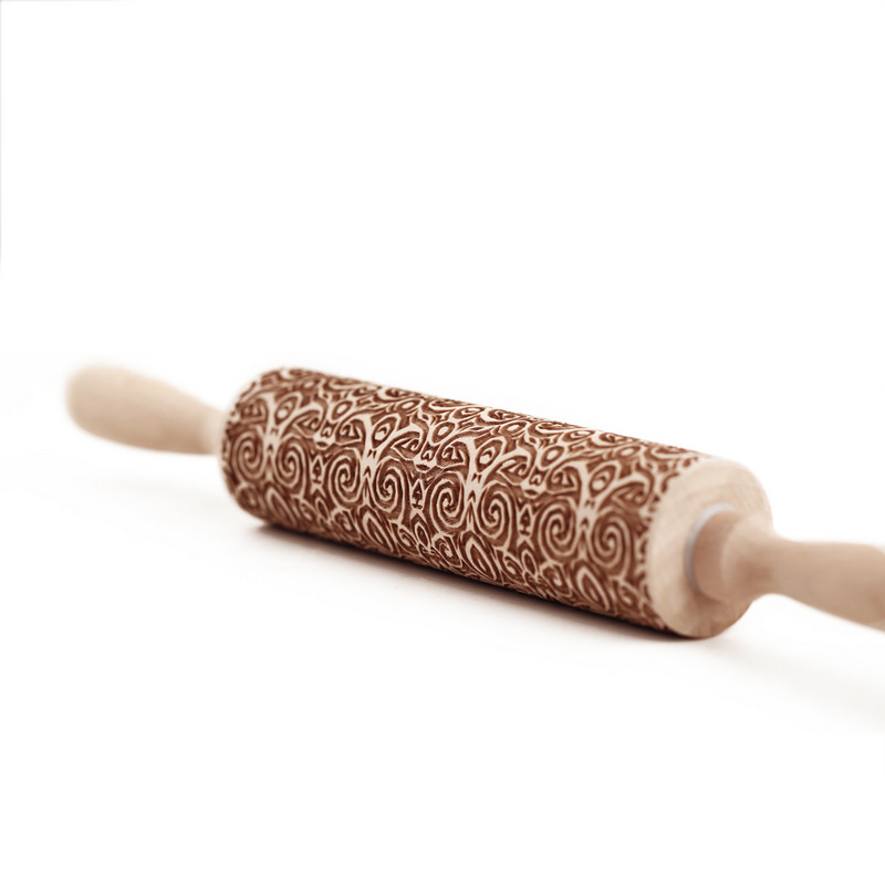 Arjmide 35 x 4,5 CM dziļi iegravēts koka virpuļi ar ziedu reljefu cepumu rullīti 3D plūmju rullīšu cepšanai