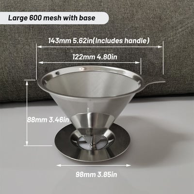 Kávészűrő tartó Újrafelhasználható dupla rétegű 304 rozsdamentes acél kávészűrő, ráöntjük a kávékra csepegtető hálós eszpresszó teaszűrő