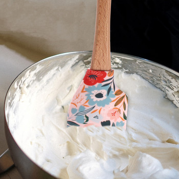 Печатен шаблон Скрепер за торта Силиконова шпатула за крем за сладкиши Дървена дръжка Намазка за масло Кухненско тесто Пайове Блендер за печене