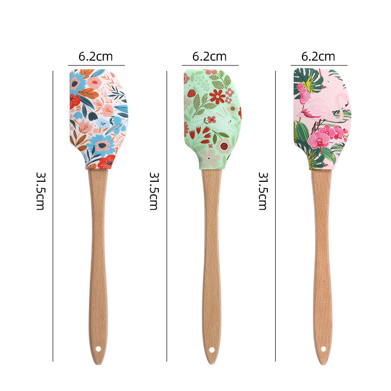 Nyomtatott mintás tortakaparó szilikon krém tészta spatula fa nyelű vajkenő konyhai tészta piték sütés turmixgép